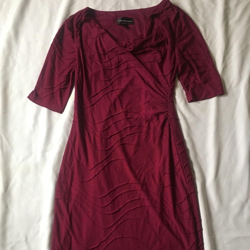 Connected apparel magenta cowl neck fitted dress